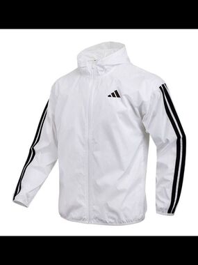 adidas White Windbreaker Jacket with Black Stripes